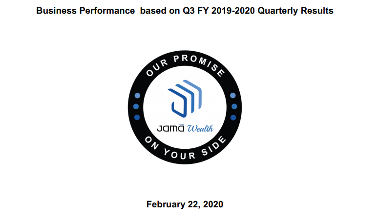 Jama Wealth Equity Advisory Report Q3 FY 2019-2020 Quarterly Results